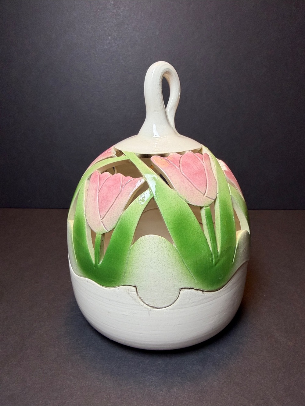 Vintage David W. Nelson Ceramic Tulip Cutout Luminary